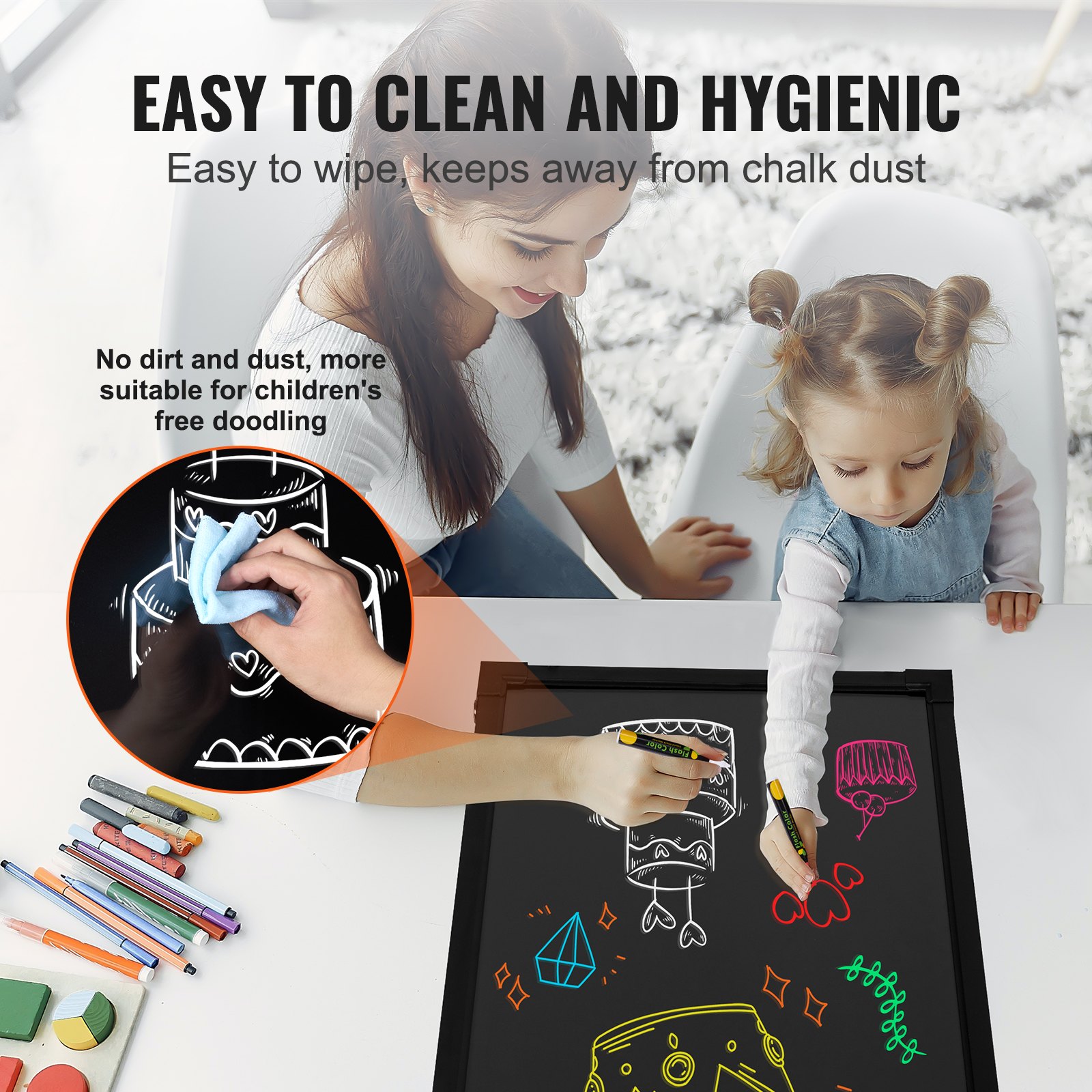 VEVOR LED Message Writing Board, 24 x 16 Inch Illuminated Erasable Chalkboard, Neon Effect Menu Sign, Drawing Board with 8 Fluorescent Chalk Markers and Remote Control, Tested to UL Standards