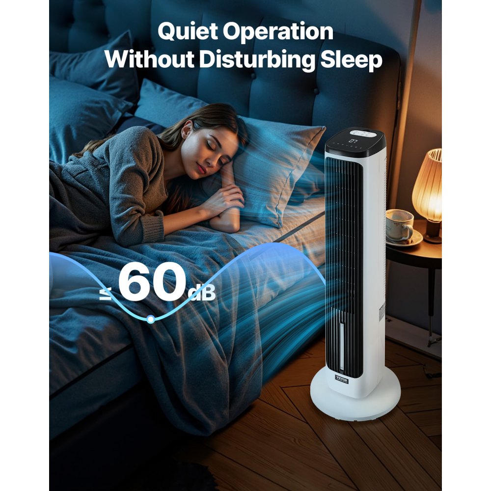 VEVOR torenventilator, 7,1 m/s snelheid, stille staande ventilator, 70° oscillerende ventilatoren met 9 snelheden, 4 standen, 24-uurs timer, afstandsbediening, voor slaapkamer, kantoor en thuis