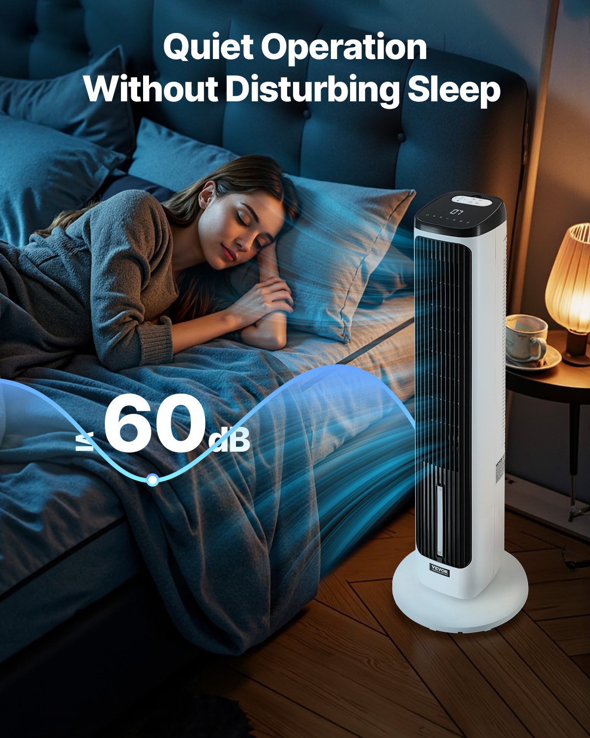 VEVOR Tower Fan, 23.3ft/s Velocity Quiet Floor Fan, 70° Oscillating Fans for Indoors with 9 Speeds, 4 Modes, 24H Timer, Portable Standing Bladeless Fan with Remote Control for Bedroom, Office, Home