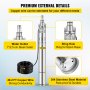 VEVOR Submersible Pump 220V 750W Electric Water Pump 1 HP Screw Submersible Pump 175m Max Head Centrifugal Pump 49 ft/15 m Cable Submersible Screw Pump