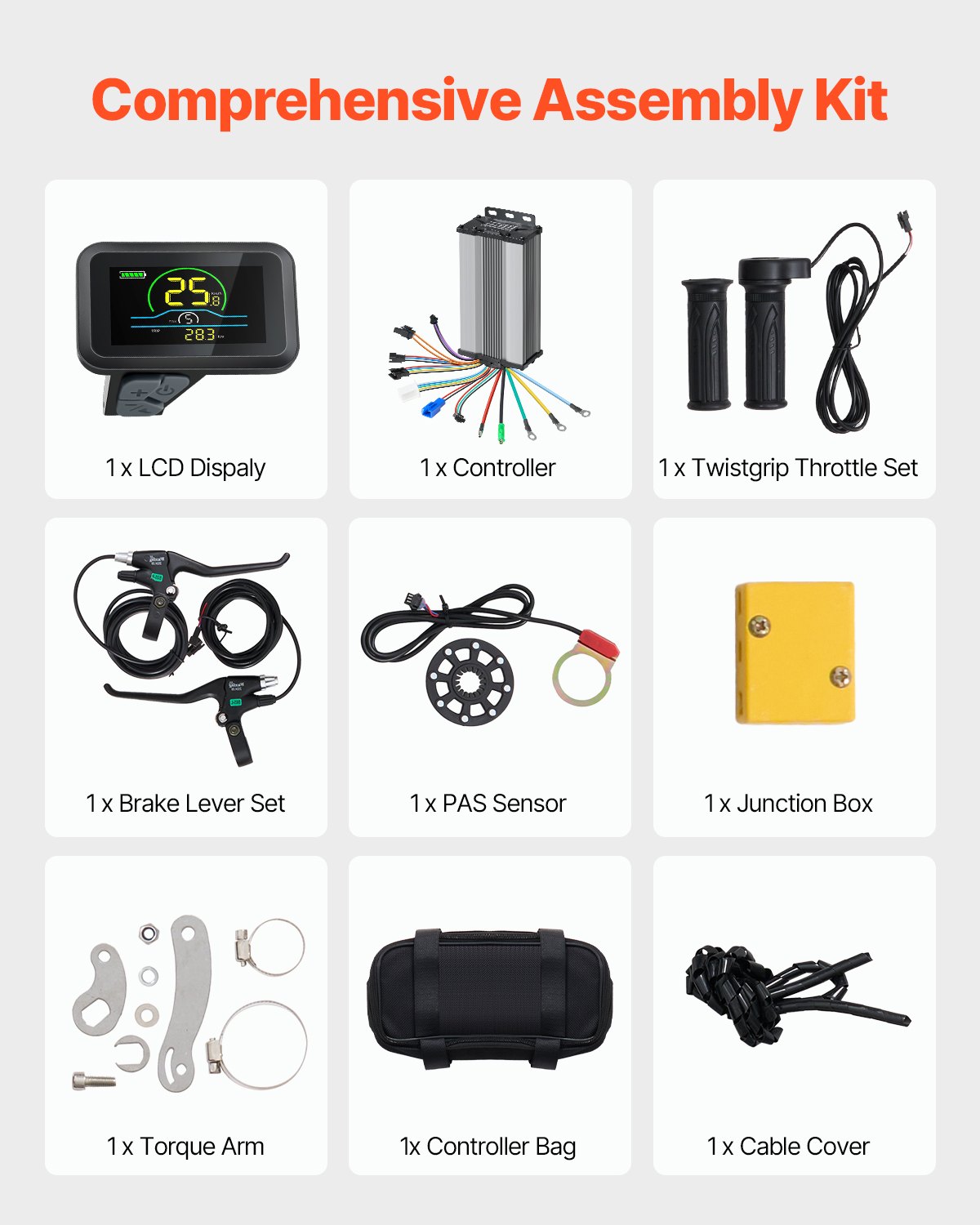 VEVOR 1000W elektrische fietsset, 48V 420RPM φ650mm voorwiel e-bike naafmotorset met verbeterde snelheidsregelaar, gashendelset, LCD-scherm en PAS-systeem voor racefiets