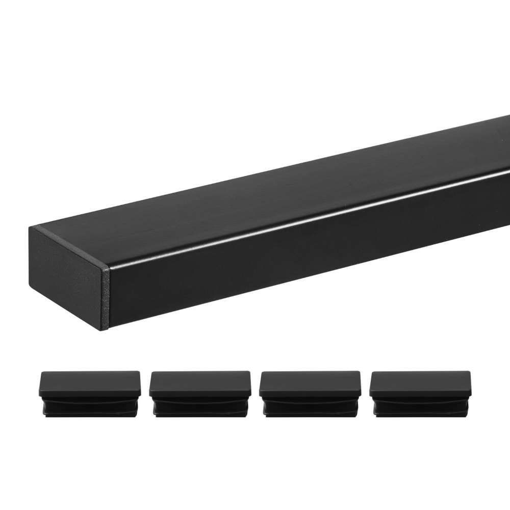 VEVOR RVS balkonleuning, rechthoekige trapleuning voor buiten-/binnentrappen met eindkap, matzwarte coating, kabelleuningset, 50x25x1981 mm