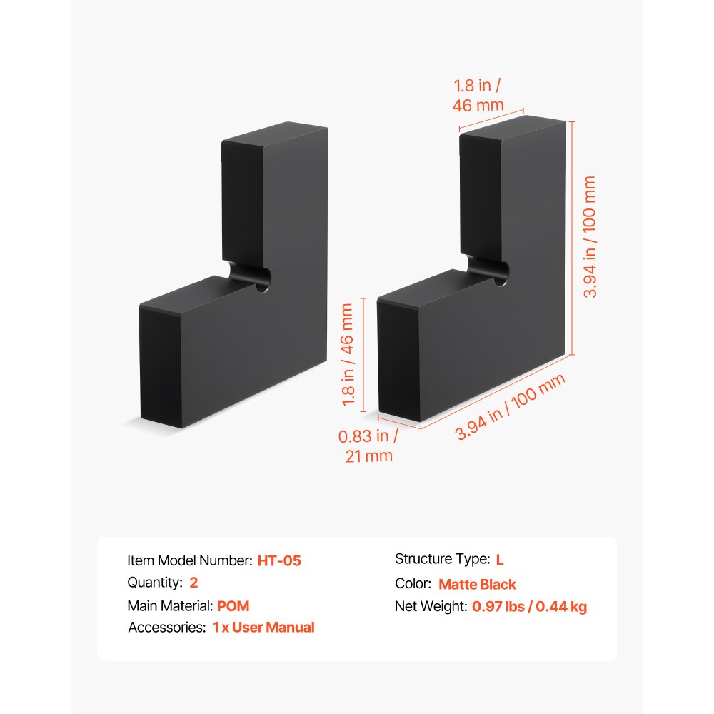 VEVOR 2 Pack Corner Connectors for Handrail, Extension Stair Railing Accessories, POM Hand Rail Connector Fittings for Rectangular Cable Railing, Deck Cable Rail System Outdoor, Matte Black, HT-05