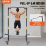 man performing a pull-up on VEVOR power rack with 3-position pull-up bar design.