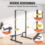 VEVOR power rack with hooks, bench press safety arms, weight plate posts, and resistance band posts.