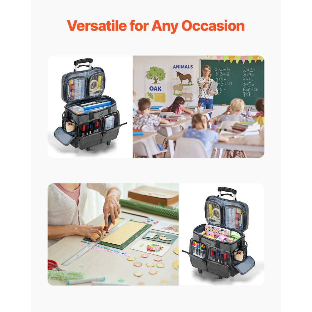 VEVOR Rolling Laptop Bag, Fits Up to 15.6 Inch Laptop, Wheeled Briefcase, Teacher Roller Computer Tote Bag with Detachable Trolley & Telescopic Handle, Laptop Case for Work Travel, Women & Men (Gray)