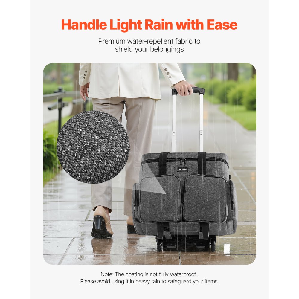 VEVOR Rolling Laptop Bag, Fits Up to 15.6 Inch Laptop, Wheeled Briefcase, Teacher Roller Computer Tote Bag with Detachable Trolley & Telescopic Handle, Laptop Case for Work Travel, Women & Men (Gray)