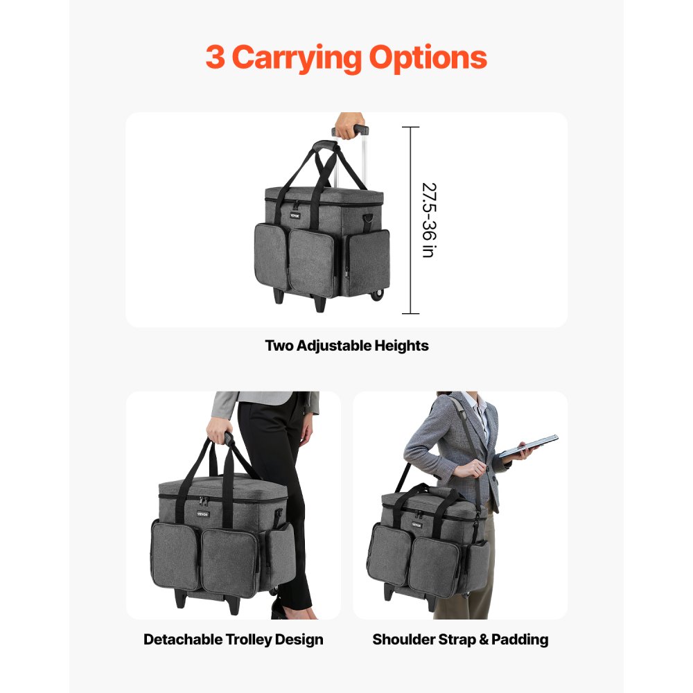 VEVOR Rolling Laptop Bag, Fits Up to 15.6 Inch Laptop, Wheeled Briefcase, Teacher Roller Computer Tote Bag with Detachable Trolley & Telescopic Handle, Laptop Case for Work Travel, Women & Men (Gray)