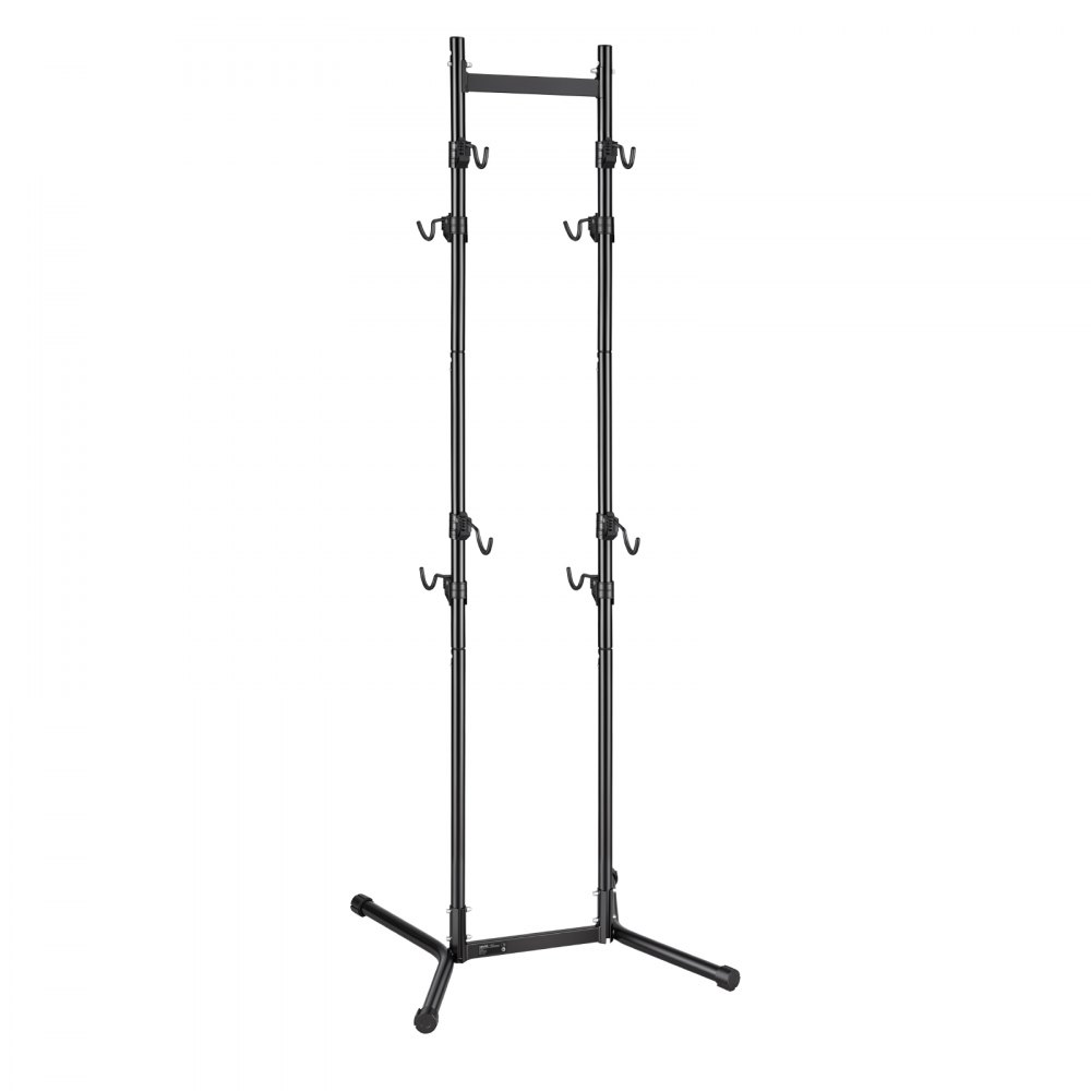 VEVOR Fietsenrek, verticaal fietsenrek voor 4 fietsen, zwart, frame van koolstofstaal, in hoogte verstelbare haken, vrijstaand en zonder boren te monteren, max. draagvermogen 70 kg, universeel voor mountainbikes en racefietsen
