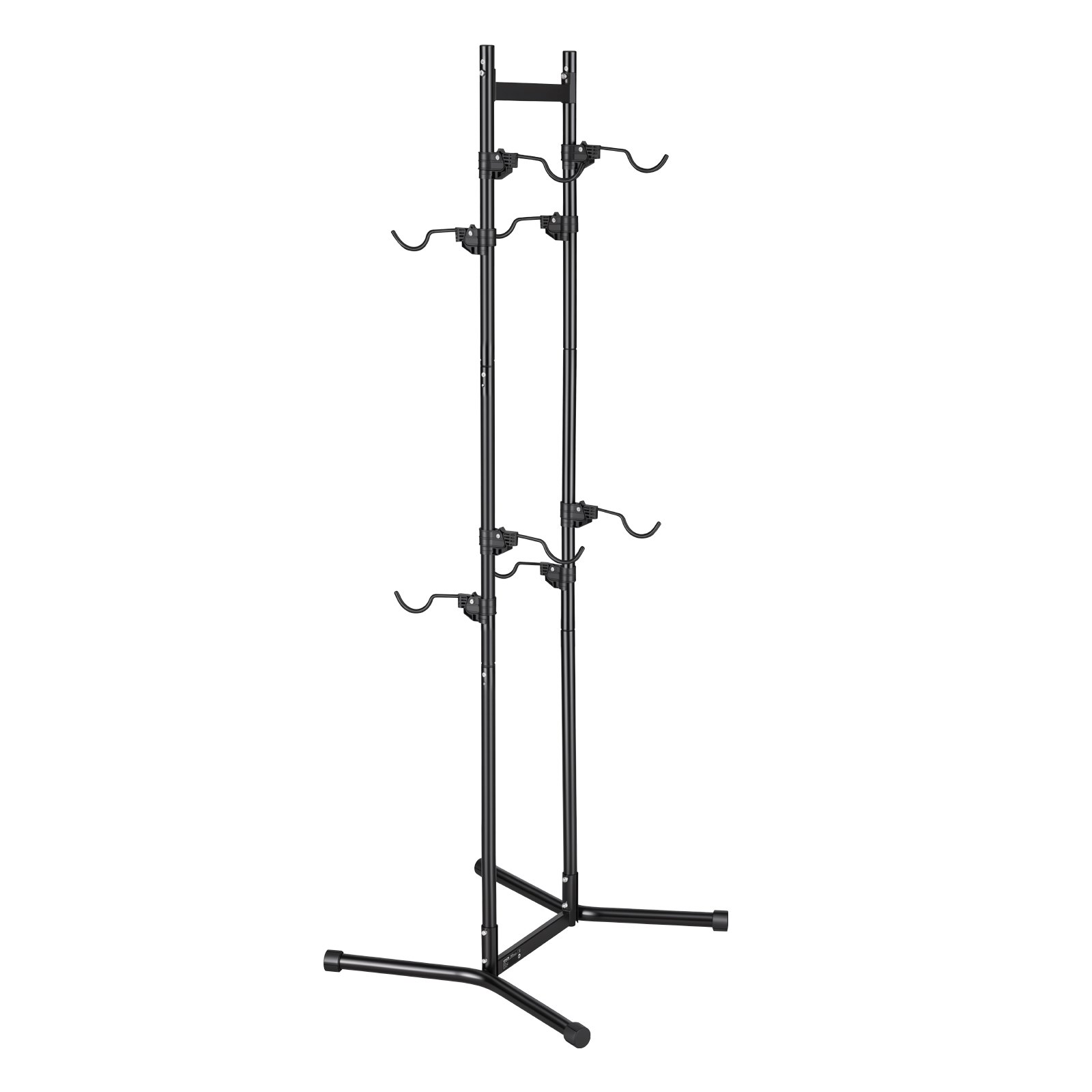 VEVOR Fietsenrek, verticaal fietsenrek voor 4 fietsen, zwart, frame van koolstofstaal, in hoogte verstelbare haken, vrijstaand en zonder boren te monteren, max. draagvermogen 70 kg, universeel voor mountainbikes en racefietsen