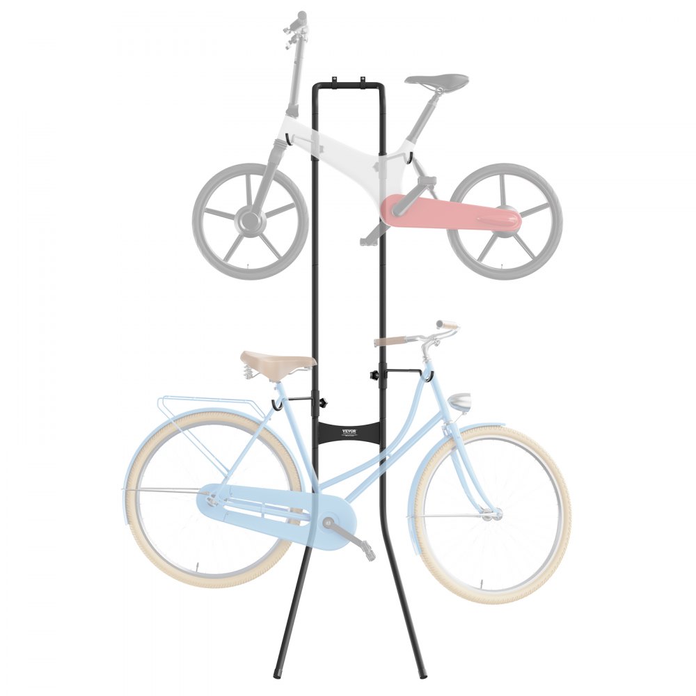 VEVOR 2 fietsendragers, vrijstaand fietsenrek met verticale zwaartekracht, volledig verstelbaar fietsenrek voor garage, robuust staal en eenvoudige montage voor garage, woonkamer, schuur