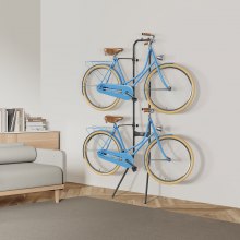 VEVOR 2 fietsendragers, vrijstaand fietsenrek met verticale zwaartekracht, volledig verstelbaar fietsenrek voor garage, robuust staal en eenvoudige montage voor garage, woonkamer, schuur
