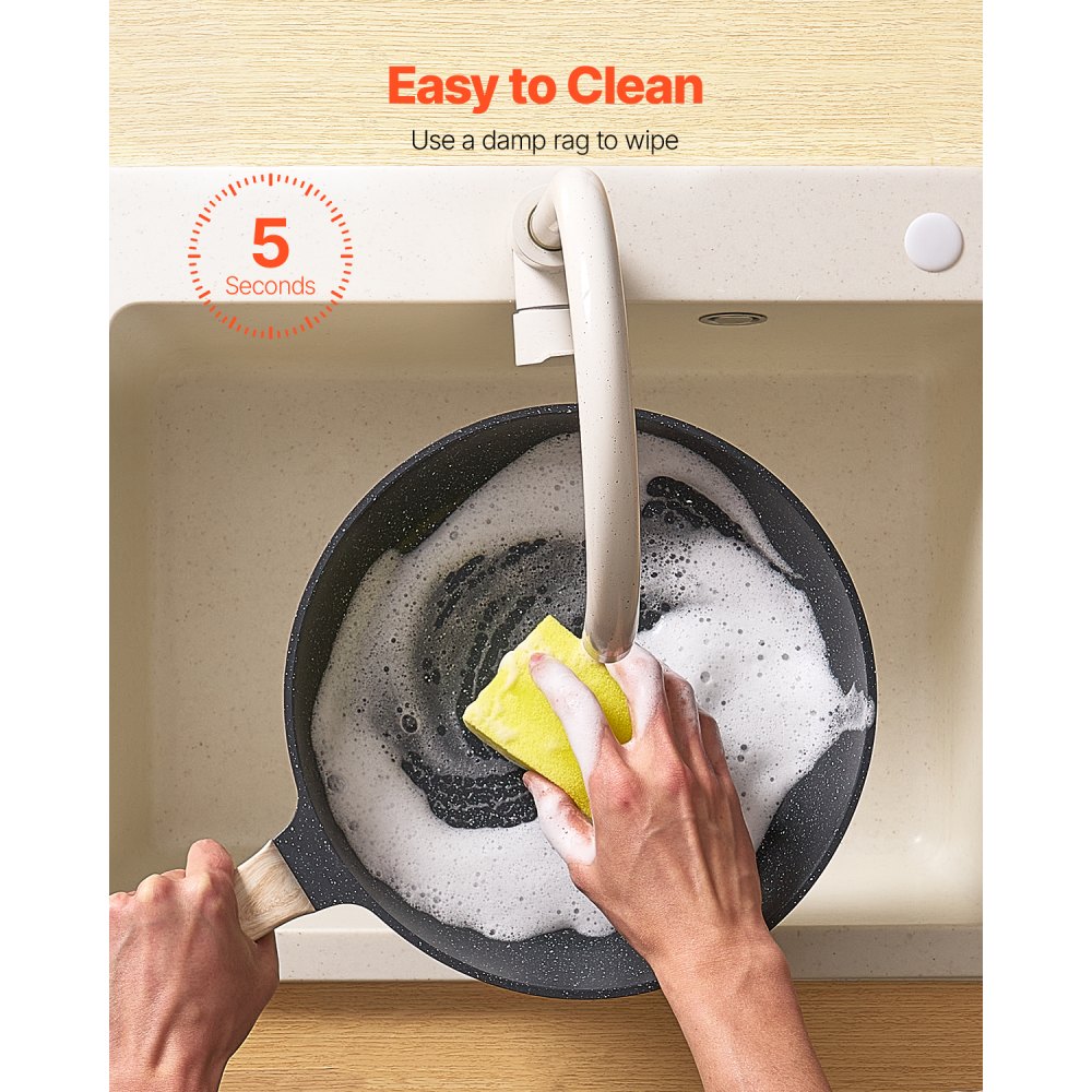 VEVOR Inductiepannenset (19 stuks) met glazen deksels, antiaanbak kookgerei, inductiekookpannen voor de camperkeuken om te frituren, sauzen te kruiden en te koken (zwart)