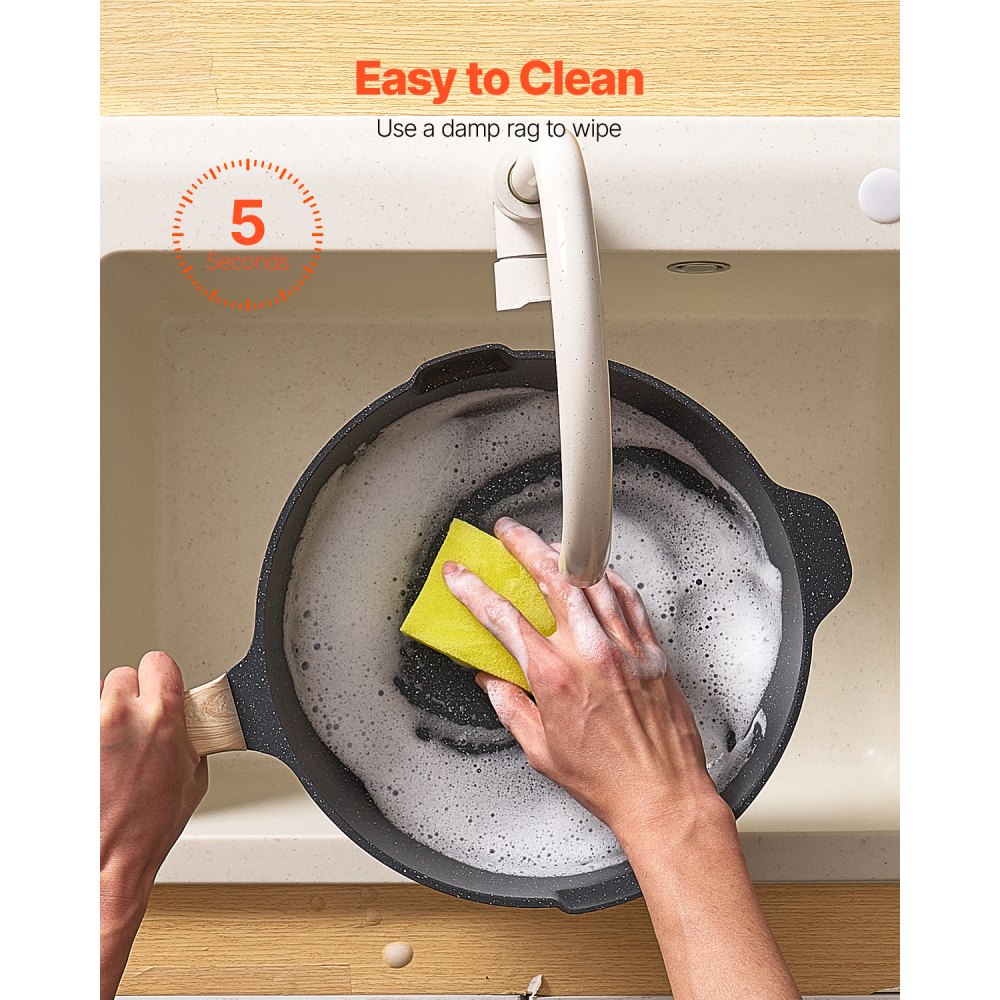 VEVOR 17 Piece Pots and Pans Set Nonstick, Granite Cookware Set, Induction Cookwares, Kitchen RV Cooking Sets with Frying, Sauce, Saute, Tempered Glass Lids, and Pan Protectors, Black