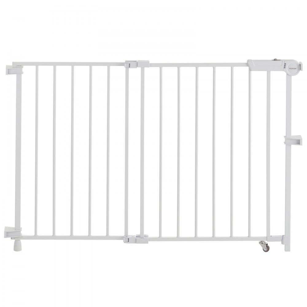 VEVOR Baby Gate, 29.5-43 Inches Adjustable Width, 28 Inches High Dog Gate, No Threshold Bar, Easy Step Walk Thru, for Child Pet Security, with Screws, One-Hand Open, for Stairs and Doorways, White