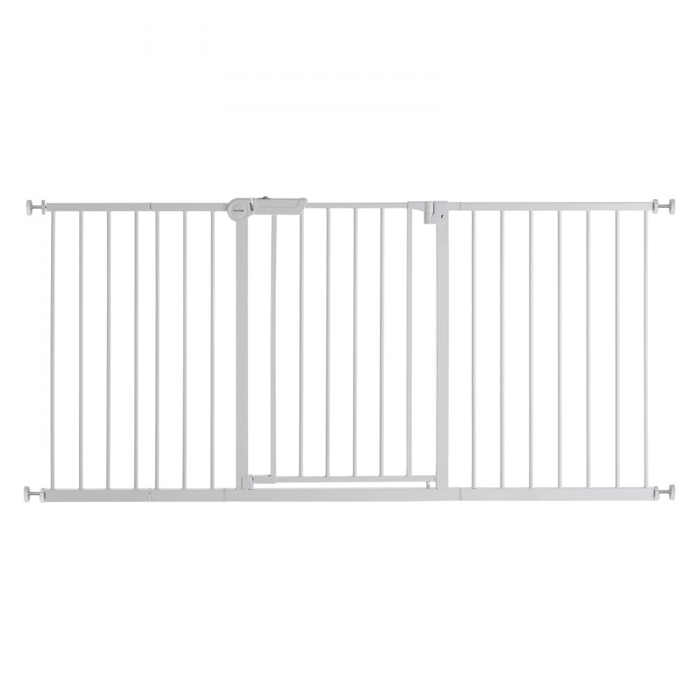 VEVOR Baby Gate, 60.6-63.3 Inches Adjustable Width, 30 Inches High Dog Gate, Easy Step Walk Thru, for Child Pet Security, Pressure Mount Kit, Wall Cups, One-Hand Open, for Stairs and Doorways, White