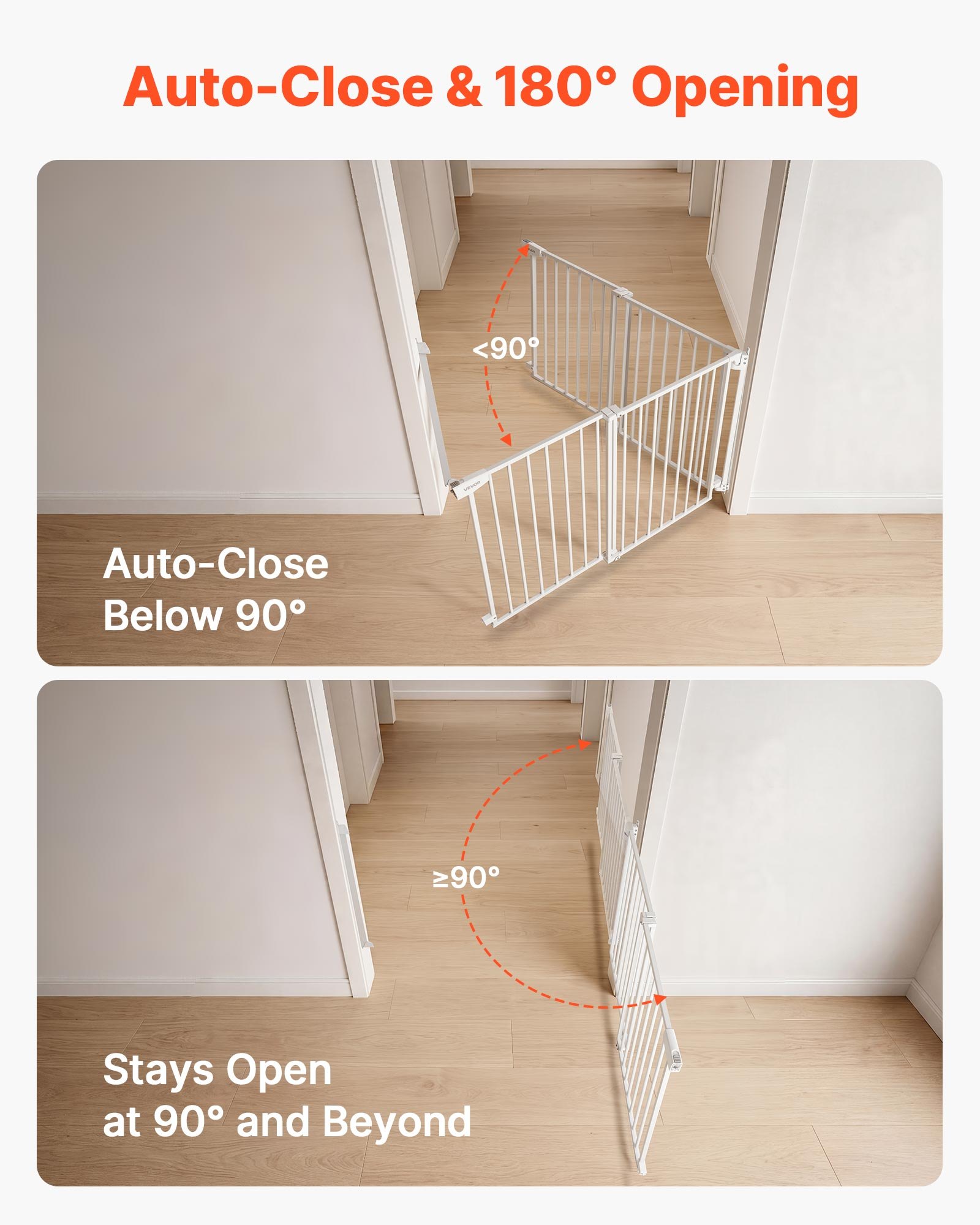 VEVOR Baby Gate for Stairs, 31-48 in Adjustable Width, 30 in High Dog Gate, No Bottom Bar, One-Handed Operation, Easy Drilling Installation with Hardware Kit, for Stairs, Doorways, and House, White