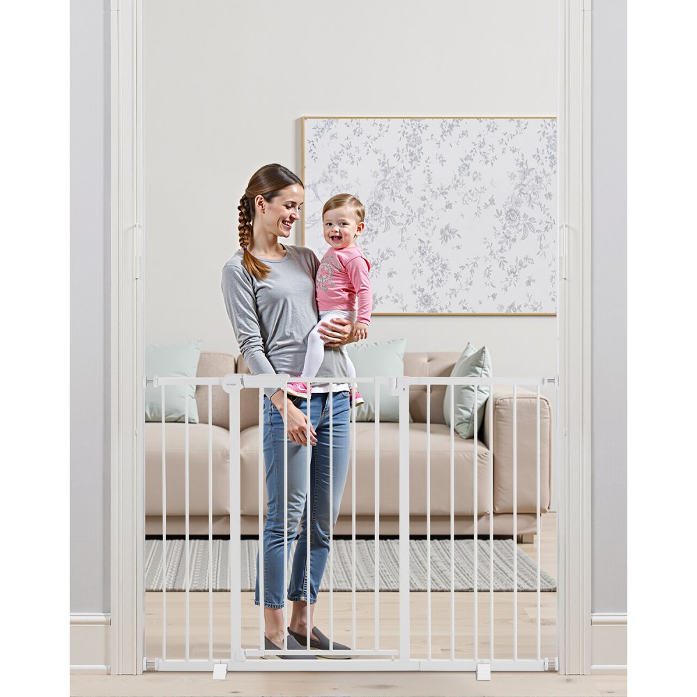 VEVOR Baby Gate, 26-48 Inches Adjustable Width, 36 Inches High Dog Gate, Easy Step Walk Thru, for Child Pet Security, Pressure Mount Kit, Wall Cups, One-Hand Open, for Stairs and Doorways, White