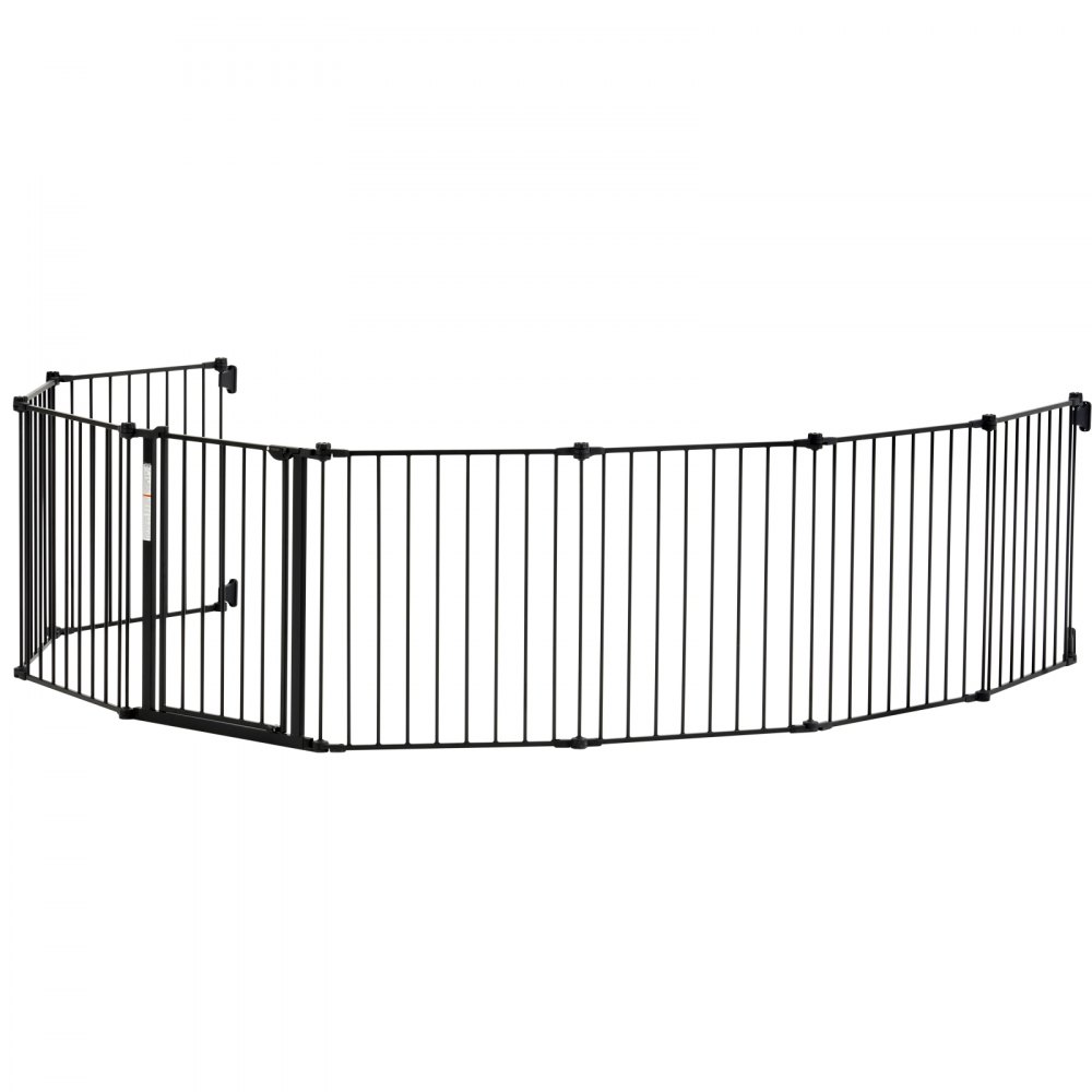 VEVOR Baby Gate, 192 Inches Extra Wide, 28 Inches High 8-Panel Foldable Dog Gate, for Child Pet Security, One-Hand Open, Install Between Two Walls or As a Fence, for Stairs and Doorways, Black
