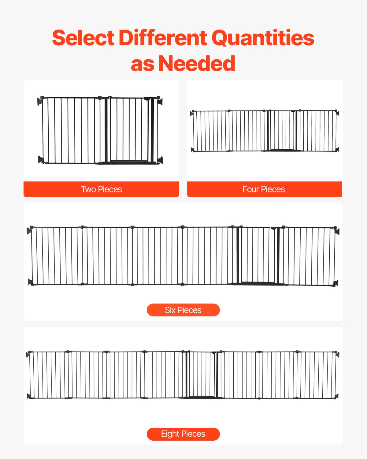 VEVOR Baby Gate, 192 Inches Extra Wide, 28 Inches High 8-Panel Foldable Dog Gate, for Child Pet Security, One-Hand Open, Install Between Two Walls or As a Fence, for Stairs and Doorways, Black