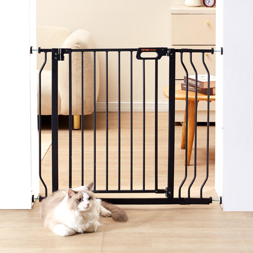 VEVOR Baby Gate, 29.5"-37" Extra Wide, 30" High, Dog Gate for Stairs Doorways and House, Easy Step Walk Thru Auto Close Child Gate Pet Security Gate with Pressure Mount Kit and Wall Mount Kit, Black