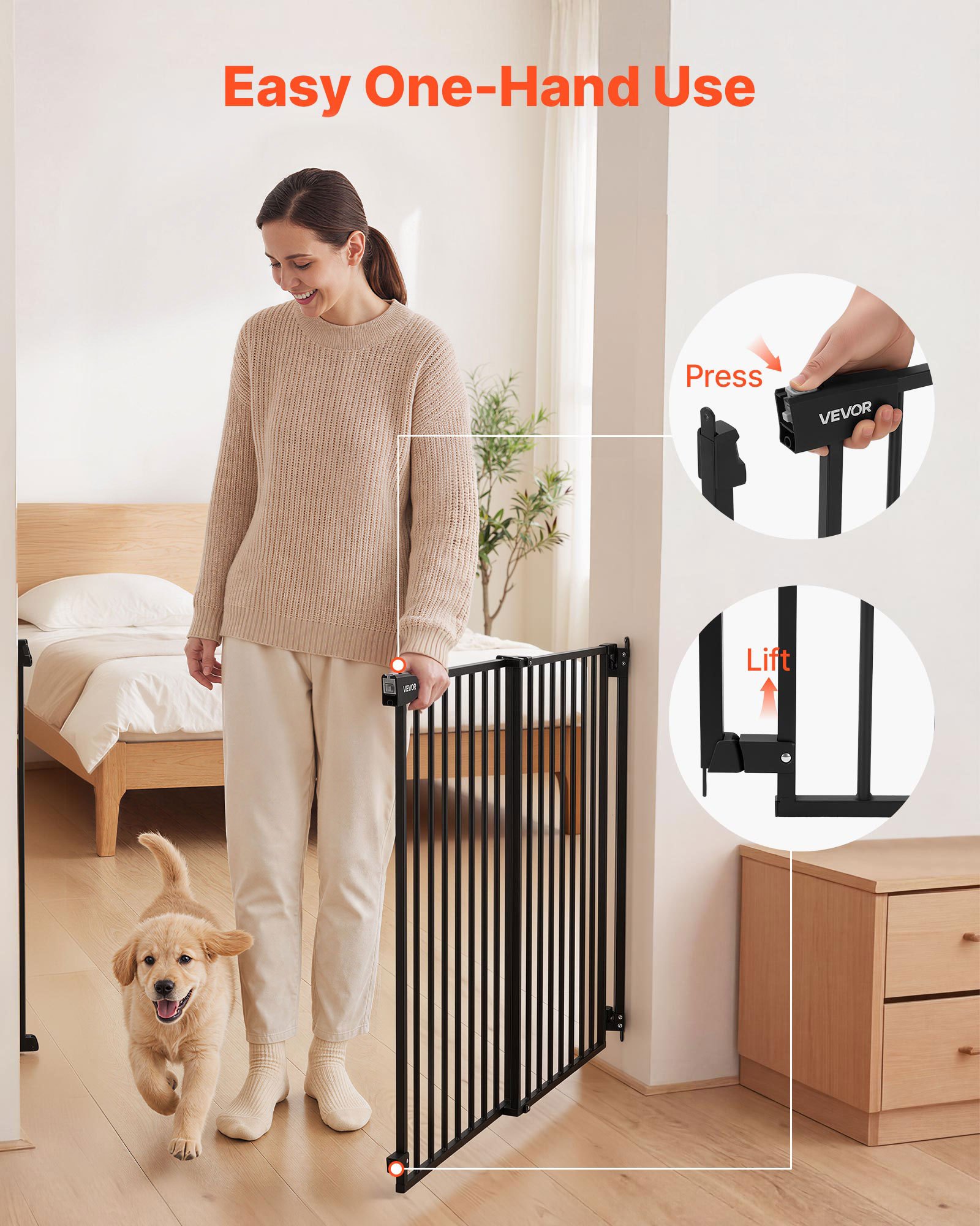 VEVOR Traphekje 778-1210 mm Verstelbare breedte, 760 mm Hoog Deurveiligheidshekje, Kinderveiligheidshekje met Boorset (zonder grondstang), Kinderveiligheidshekje voor trappen, deuropeningen en woonruimtes, Zwart