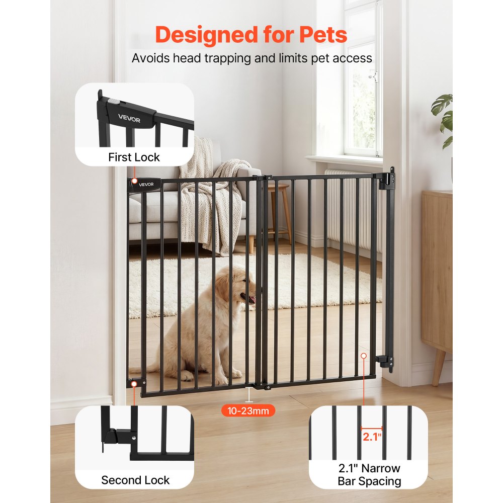 VEVOR Traphekje 720-1085 mm Verstelbare Breedte, 760 mm Hoog Deurhekje, Kinderveiligheidshekje met Boorset (zonder Grondstang), Kinderveiligheidshekje voor Trappen, Deuropeningen & Woonruimtes, Zwart