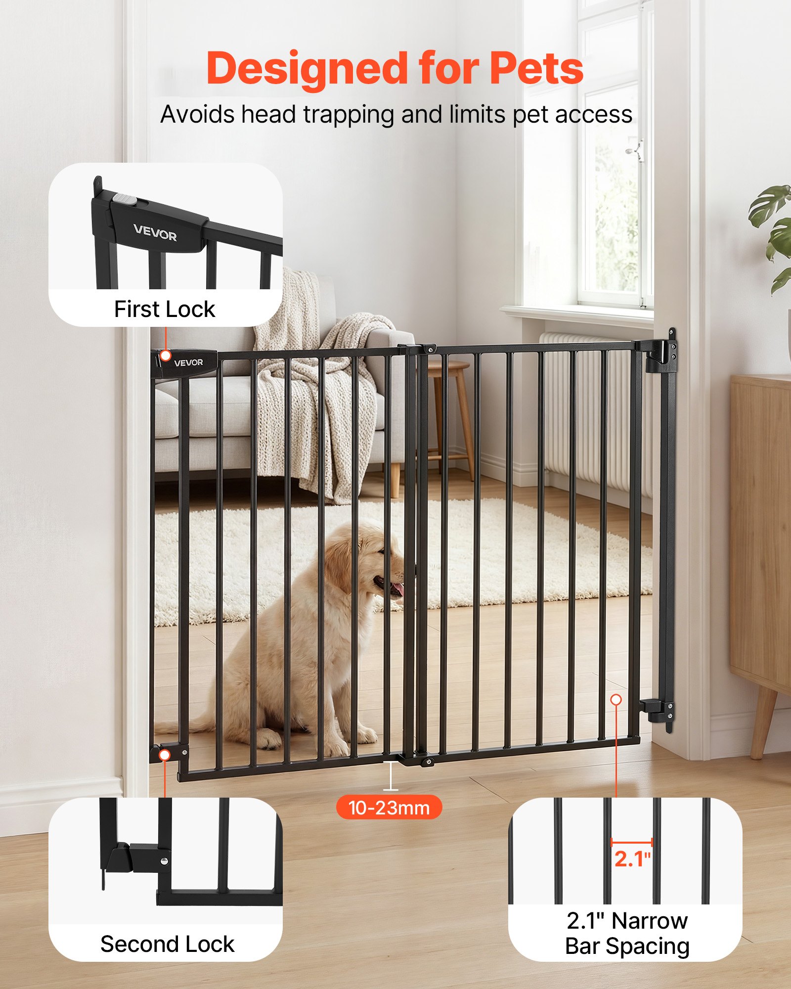 VEVOR Traphekje 720-1085 mm Verstelbare Breedte, 760 mm Hoog Deurhekje, Kinderveiligheidshekje met Boorset (zonder Grondstang), Kinderveiligheidshekje voor Trappen, Deuropeningen & Woonruimtes, Zwart