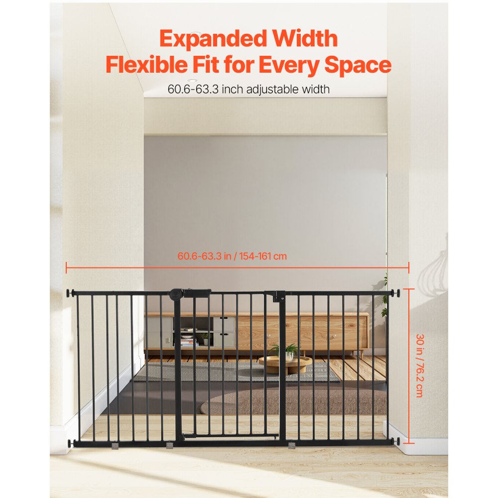 VEVOR Baby Gate Hondenhekje Scheiding met Verstelbare Breedte (154-161 cm), 76,2 cm Hoog Traphekje met Dubbel Vergrendelingssysteem en Eénhandsopening, voor Trappen en Deuren, Zwart