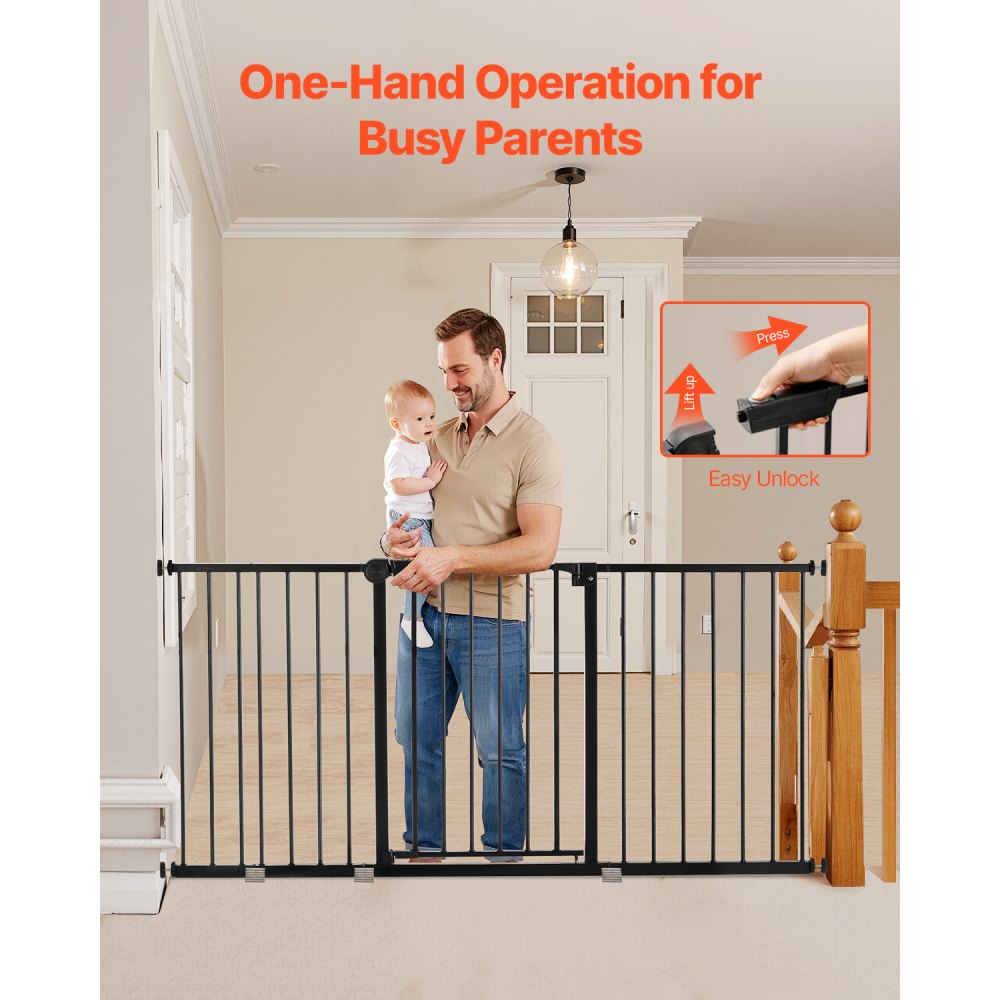 VEVOR Baby Gate Hondenhekje Scheiding met Verstelbare Breedte (154-161 cm), 76,2 cm Hoog Traphekje met Dubbel Vergrendelingssysteem en Eénhandsopening, voor Trappen en Deuren, Zwart