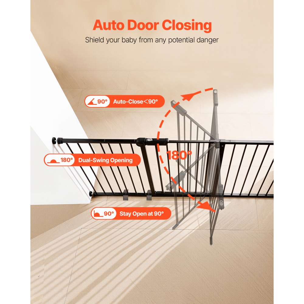 VEVOR Baby Gate Hondenhekje Scheiding met Verstelbare Breedte (154-161 cm), 76,2 cm Hoog Traphekje met Dubbel Vergrendelingssysteem en Eénhandsopening, voor Trappen en Deuren, Zwart
