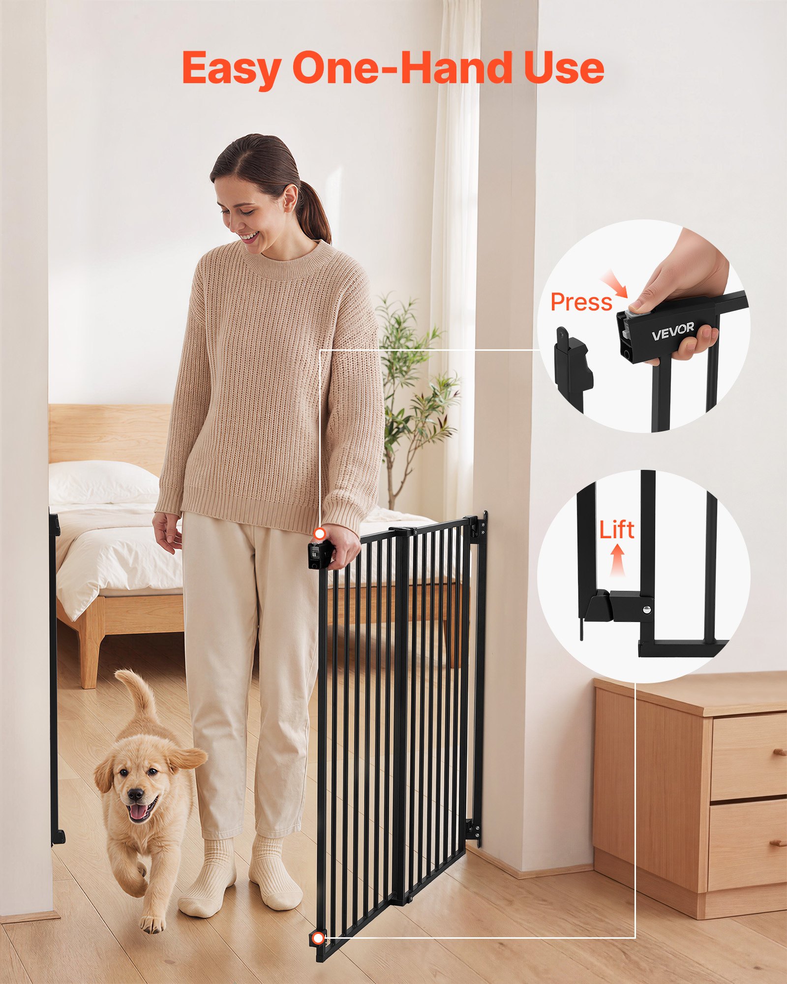VEVOR Traphekje 720–1085 mm Verstelbare breedte, 920 mm Hoog Deurhekje, Kinderveiligheidshekje met Boorset (zonder grondstang), Kinderveiligheidshekje voor trappen, deuropeningen en woonruimtes, Zwart
