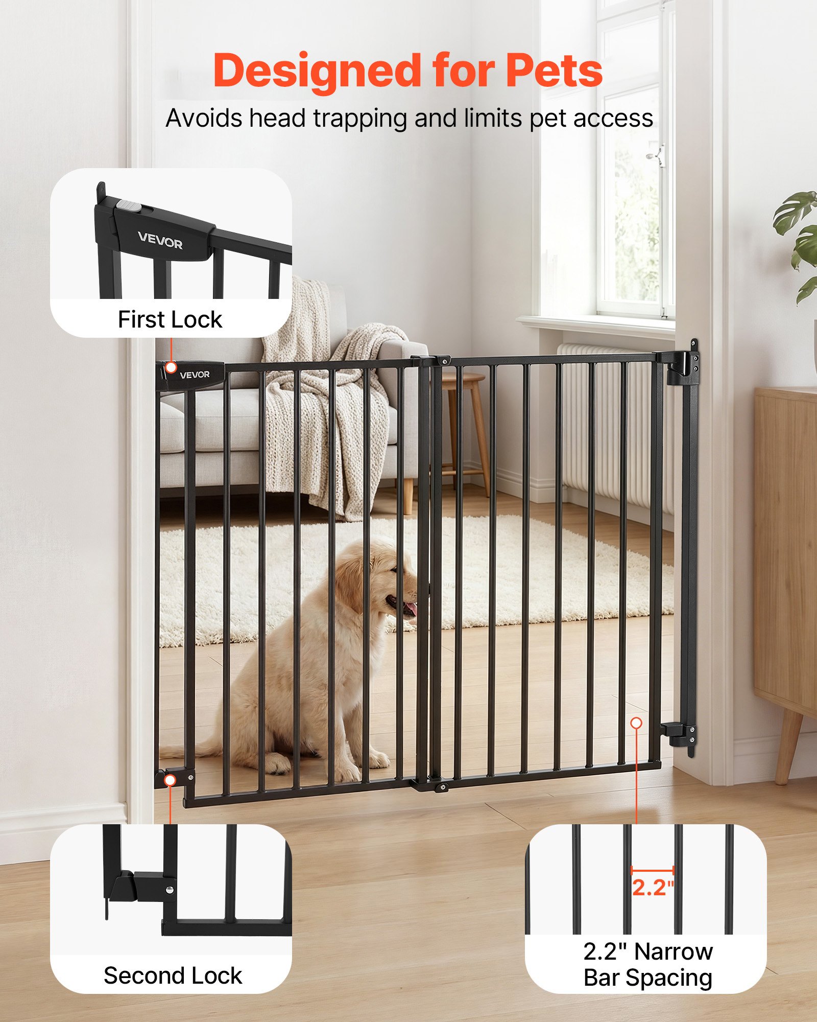 VEVOR Traphekje 720–1085 mm Verstelbare breedte, 920 mm Hoog Deurhekje, Kinderveiligheidshekje met Boorset (zonder grondstang), Kinderveiligheidshekje voor trappen, deuropeningen en woonruimtes, Zwart