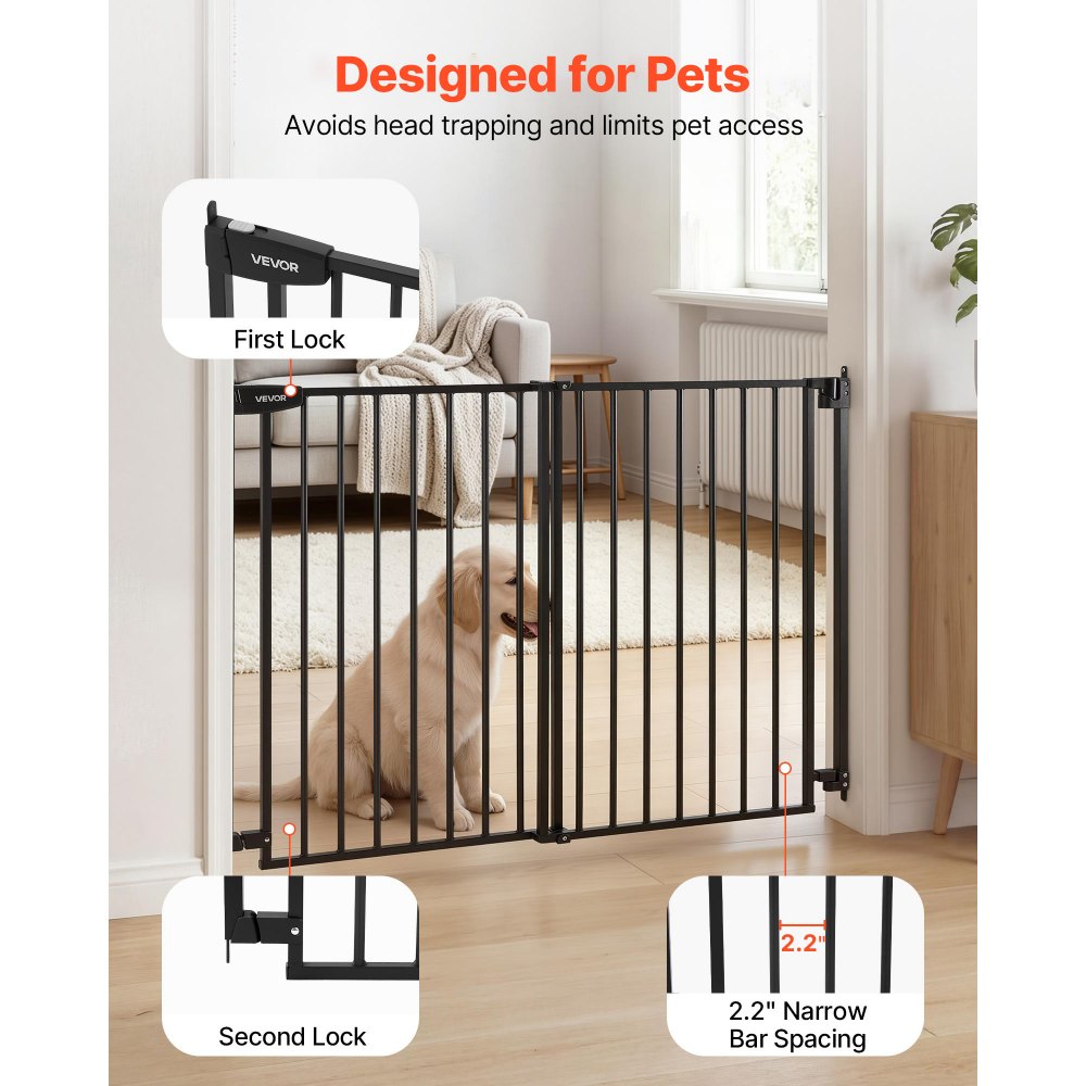 VEVOR Traphekje 778-1210 mm Verstelbare breedte, 920 mm Hoog Deurhekje, Kinderveiligheidshekje met Boorset (zonder grondstang), Kinderveiligheidshekje voor trappen, deuropeningen en woonruimtes, Zwart