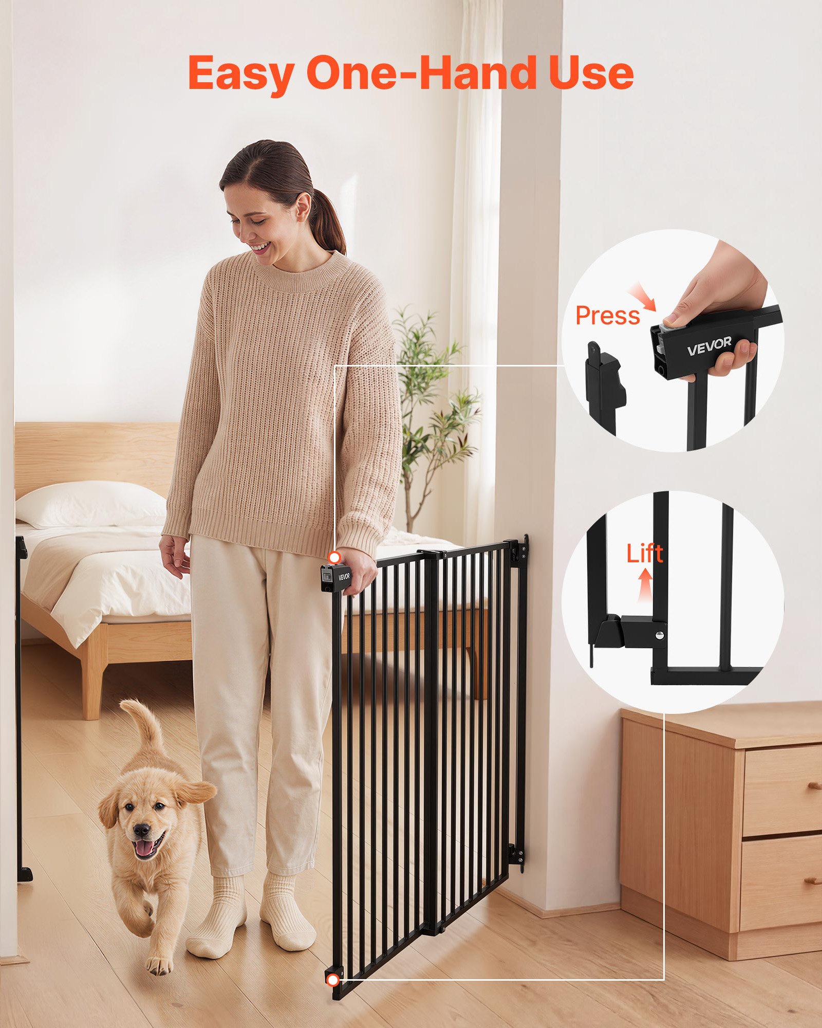 VEVOR Traphekje 778-1210 mm Verstelbare breedte, 920 mm Hoog Deurhekje, Kinderveiligheidshekje met Boorset (zonder grondstang), Kinderveiligheidshekje voor trappen, deuropeningen en woonruimtes, Zwart
