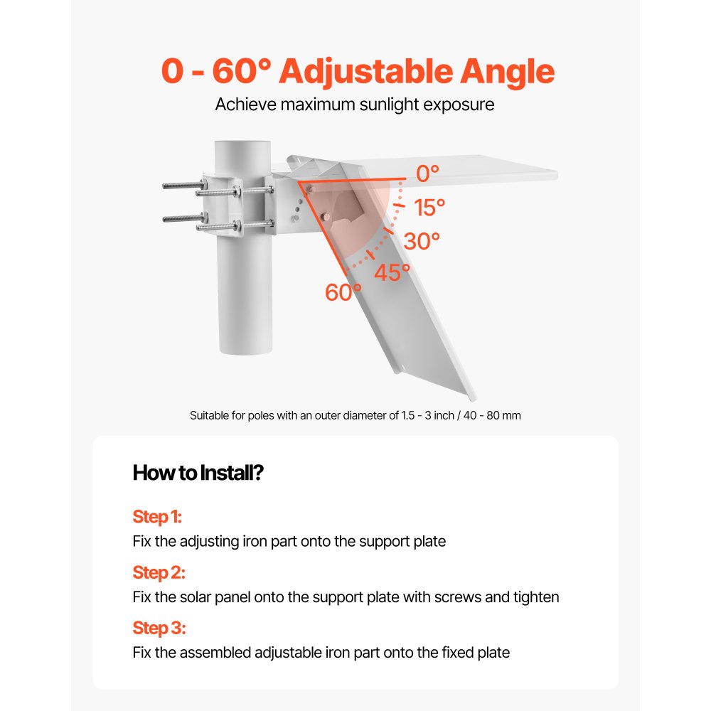 VEVOR Zonnepaneel Acculader 20W 12V, Monokristallijn Zonnepaneel Kit met Beveiligingscontroller & 0-60° Verstelbare Mastbevestiging, Zonne-oplader voor Masten van 40-80 mm, Zonnepanelen voor Buitengebruik