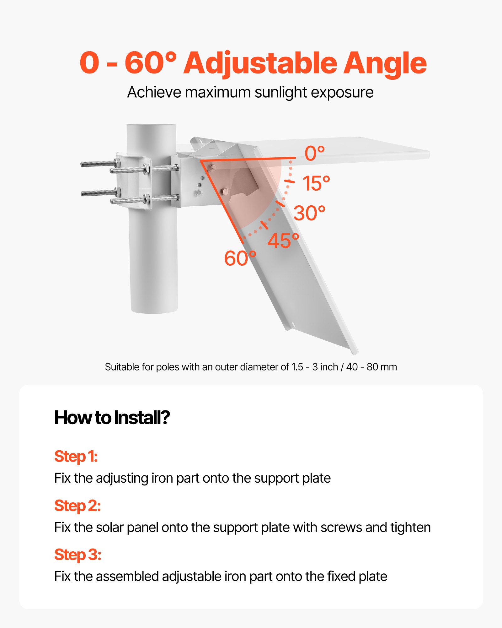 VEVOR Zonnepaneel Acculader 20W 12V, Monokristallijn Zonnepaneel Kit met Beveiligingscontroller & 0-60° Verstelbare Mastbevestiging, Zonne-oplader voor Masten van 40-80 mm, Zonnepanelen voor Buitengebruik