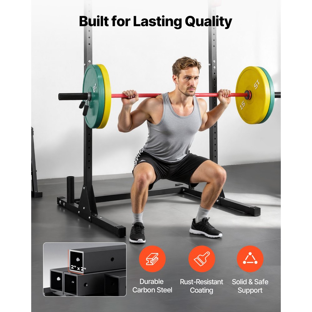 VEVOR Power Cage Squat Rack, Multifunctional Power Rack Bench Press Equipment with 28-Level Adjustable J-Hooks, 800LBS Strength Training Workout Home Gym for Barbell Squats, Pull-Up, Weight Lifting