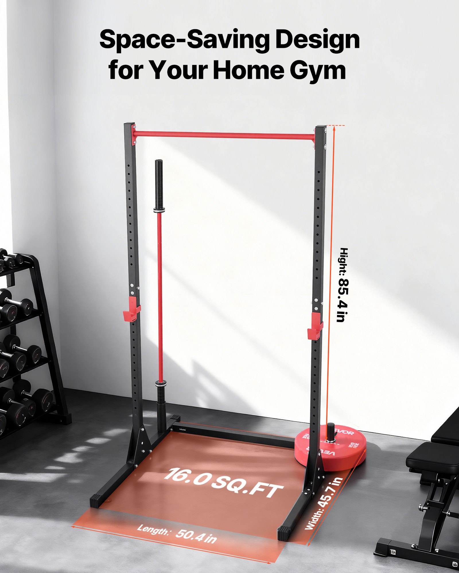 VEVOR Power Rack, 362,87 kg draagvermogen, multifunctioneel squat rack voor thuisgym, krachttrainingsapparaat met 28-voudig verstelbare J-haken voor barbell squats, pull-ups en gewichtheffen.