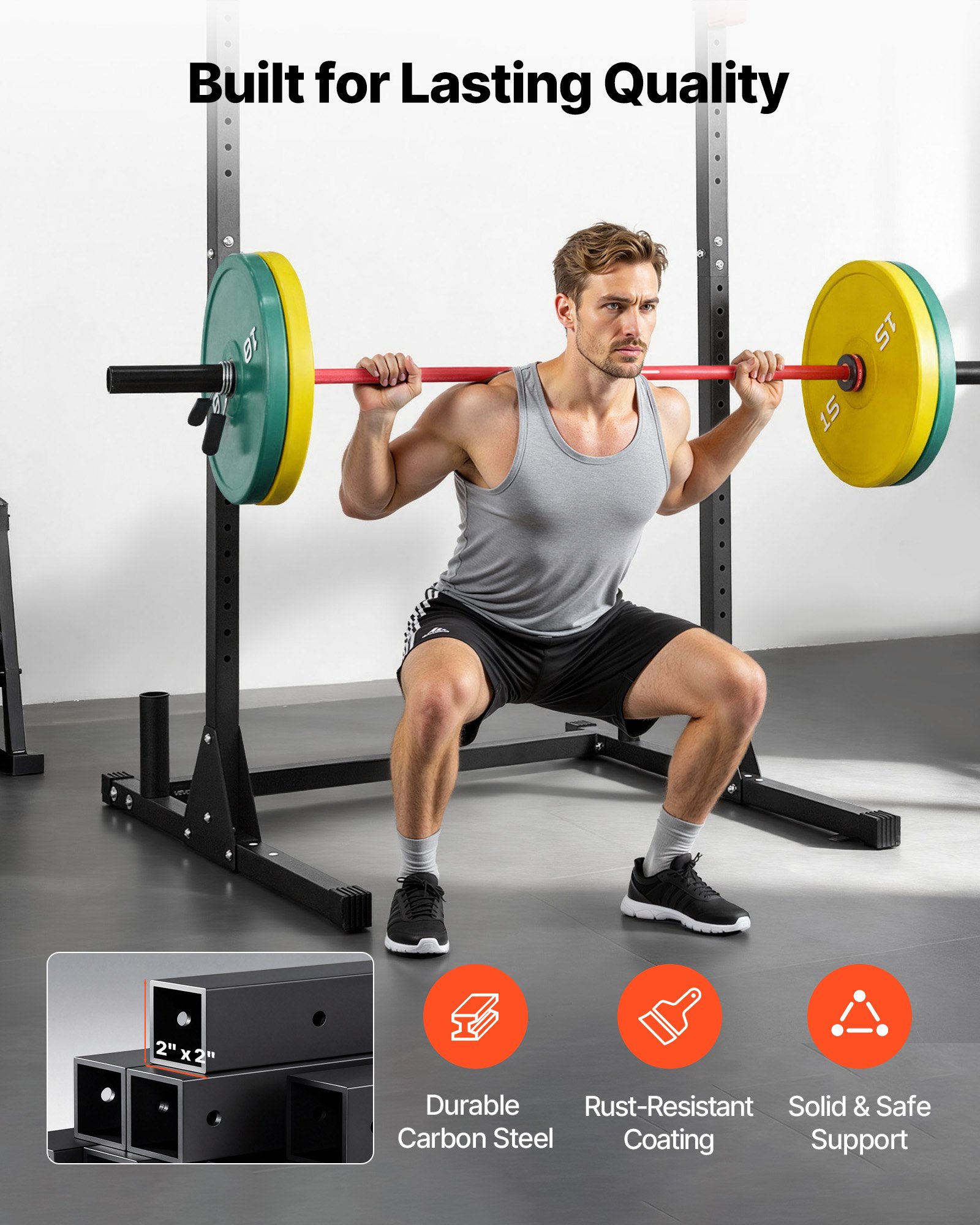 VEVOR Power Rack, 362,87 kg draagvermogen, multifunctioneel squat rack voor thuisgym, krachttrainingsapparaat met 28-voudig verstelbare J-haken voor barbell squats, pull-ups en gewichtheffen.