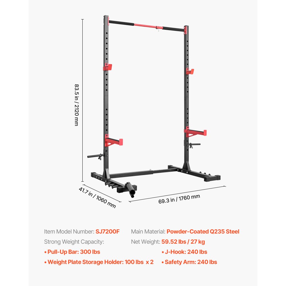VEVOR Power Rack met een draagvermogen van 445 kg, multifunctioneel squat rack voor thuisgym, krachttrainingsapparaat met 6 bandpinnen, landmine-bevestiging en veiligheidsstangen voor bankdrukken en squats.