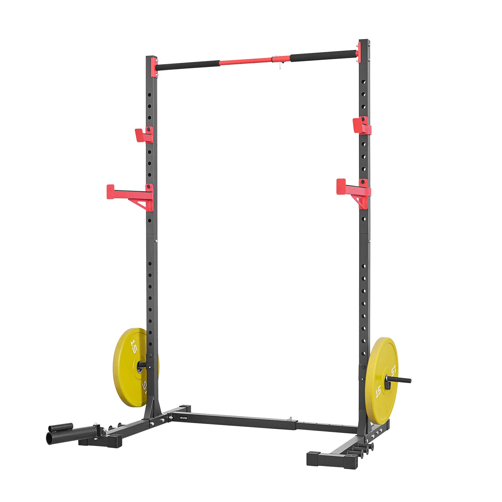 VEVOR Power Rack met een draagvermogen van 445 kg, multifunctioneel squat rack voor thuisgym, krachttrainingsapparaat met 6 bandpinnen, landmine-bevestiging en veiligheidsstangen voor bankdrukken en squats.