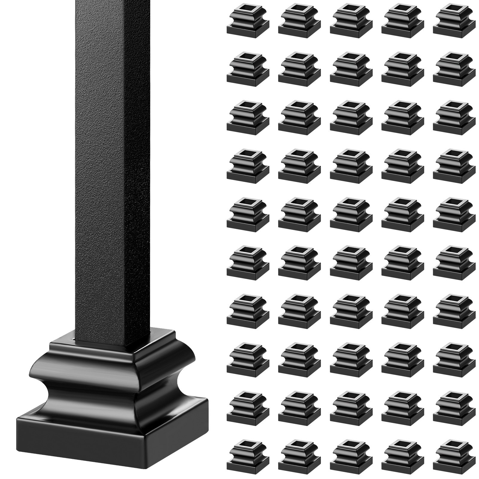 VEVOR 50-delige set paalsteunen, aluminium paalschoen, paalschroefhuls, schroefhuls, steunvoet, geschikt voor trapleuningen, enkele bochten, dubbele bochten, dubbele manden, 34,5 x 34,5 x 26,5 mm