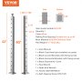 VEVOR kabelleuningpaal 42" en 40" roestvrij staal met afmetingen en componenten.