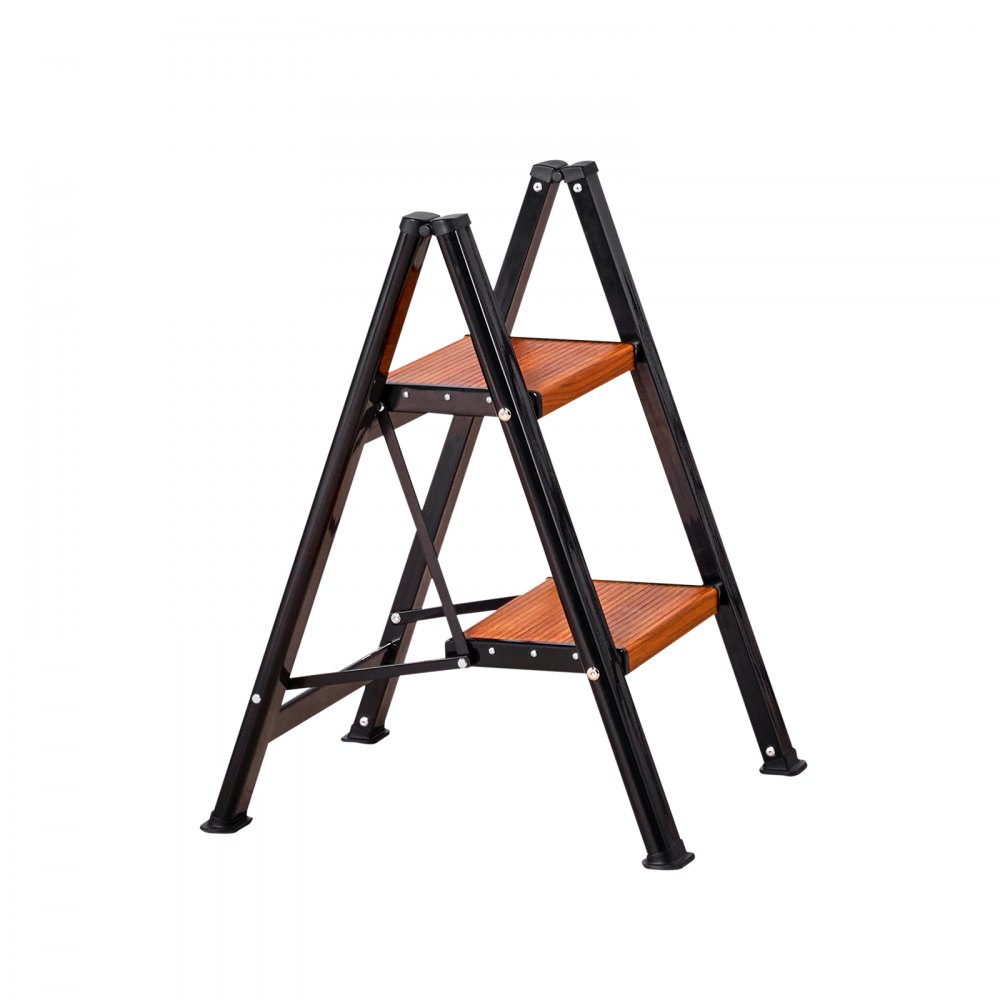 VEVOR 2-treden opvouwbare ladder met antislip treden in houtlook, huishoudladder met een draagvermogen van 150 kg, aluminium veiligheidsladder, trapladder voor klussen en schoonmaakwerkzaamheden.