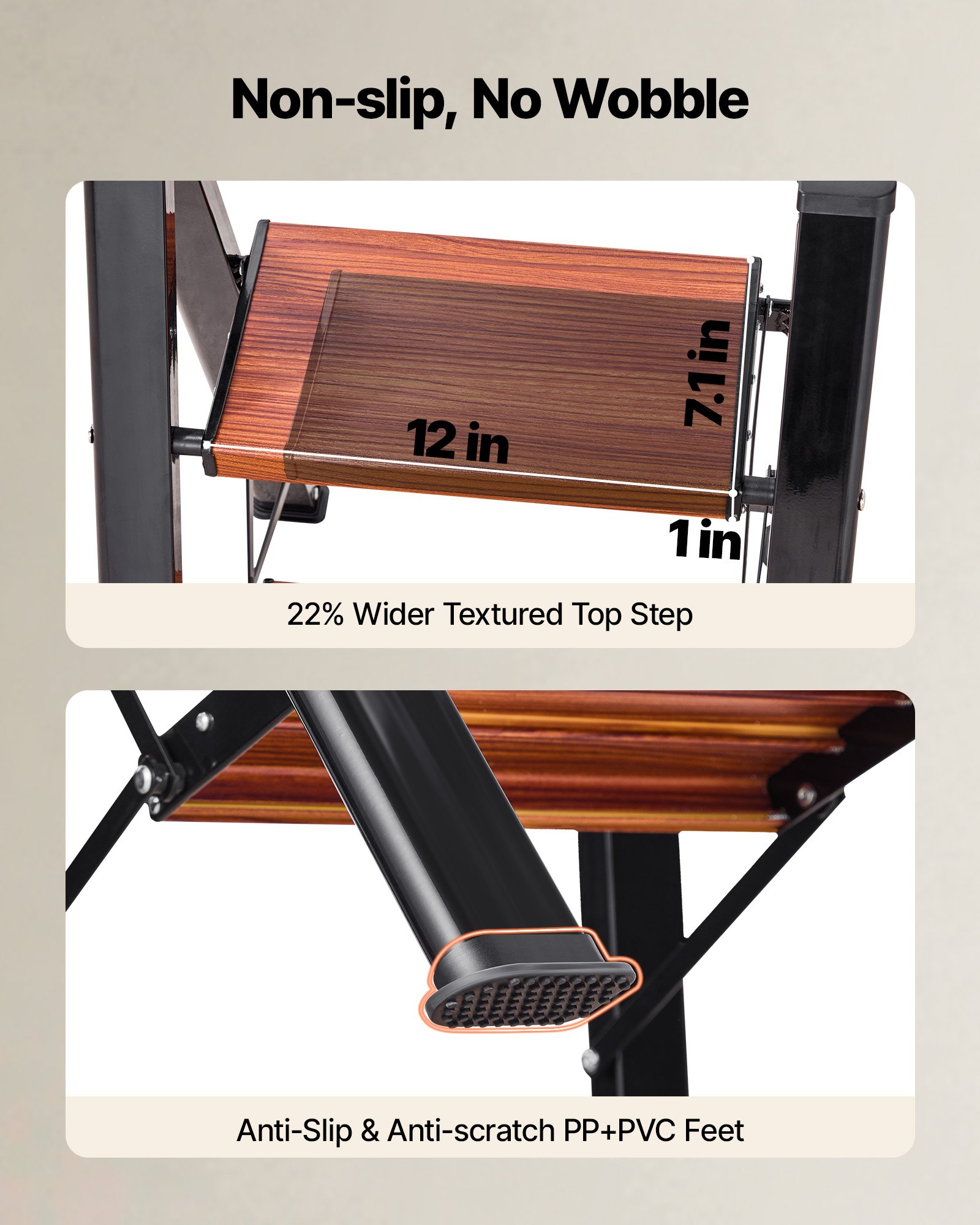 VEVOR 2-treden opvouwbare ladder met antislip treden in houtlook, huishoudladder met een draagvermogen van 150 kg, aluminium veiligheidsladder, trapladder voor klussen en schoonmaakwerkzaamheden.