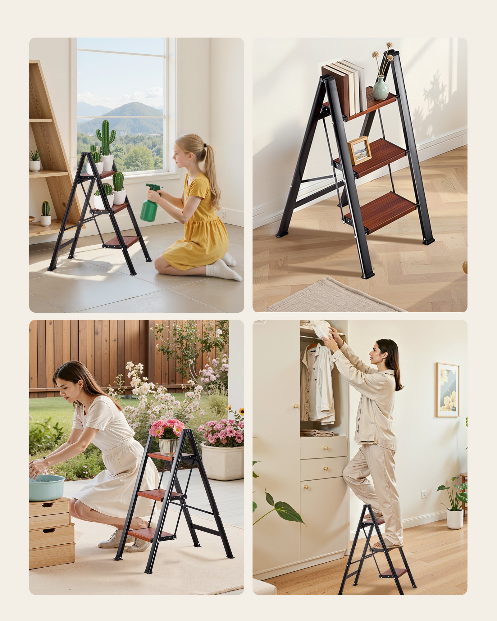 VEVOR 3 Step Ladder, Folding Step Stool with Wide Anti-Slip Pedal and Comfort Handgrip, Lightweight 330 lbs Capacity Portable Aluminum Plant Support, Multi-Use for Adults, Home Repairing, Cleaning