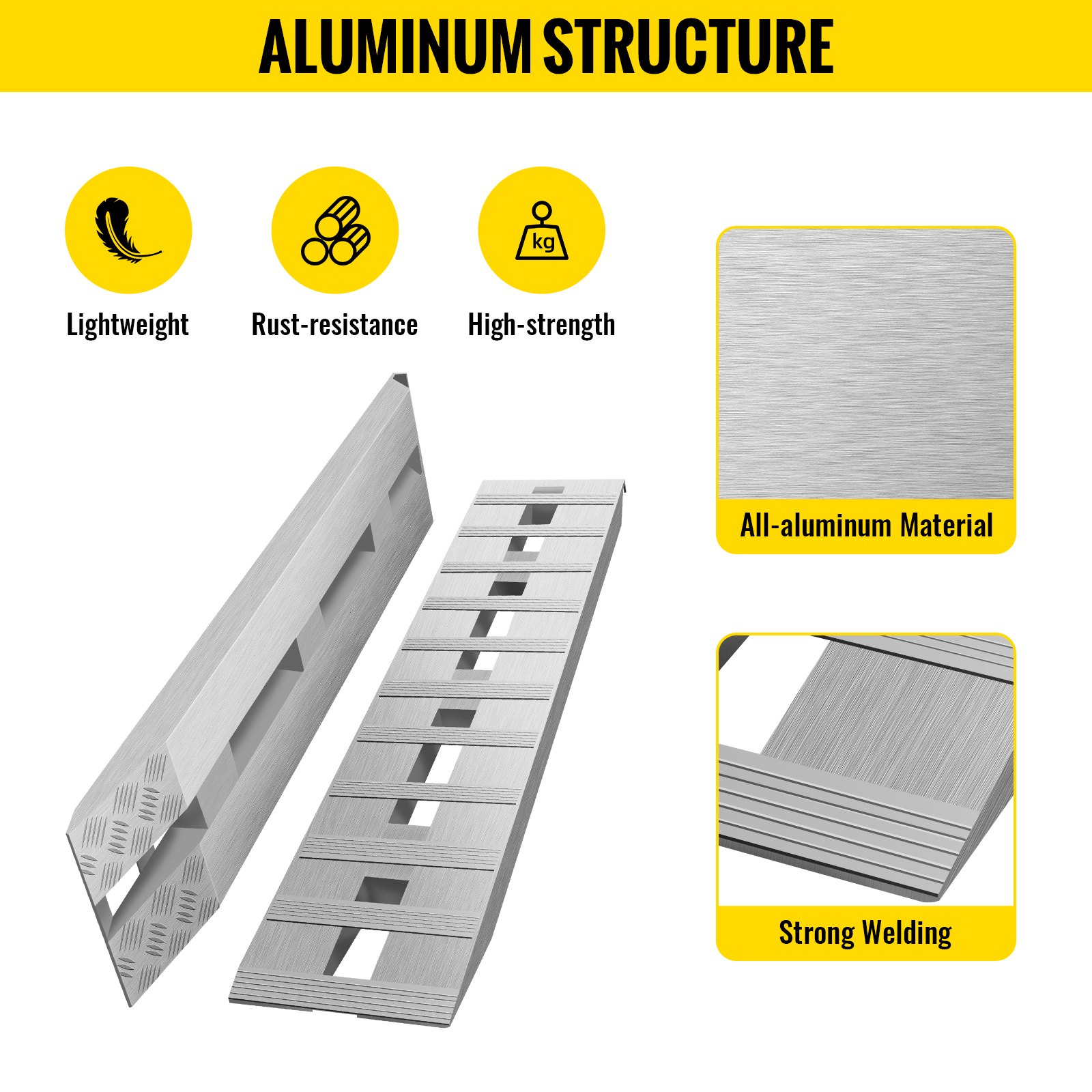 VEVOR 1520 x 305 mm aluminium oprijplaten, 2 stuks. ATV-oprijplaten, laadrampen, draagvermogen 2722 kg, laadhoogte tot 406 mm.