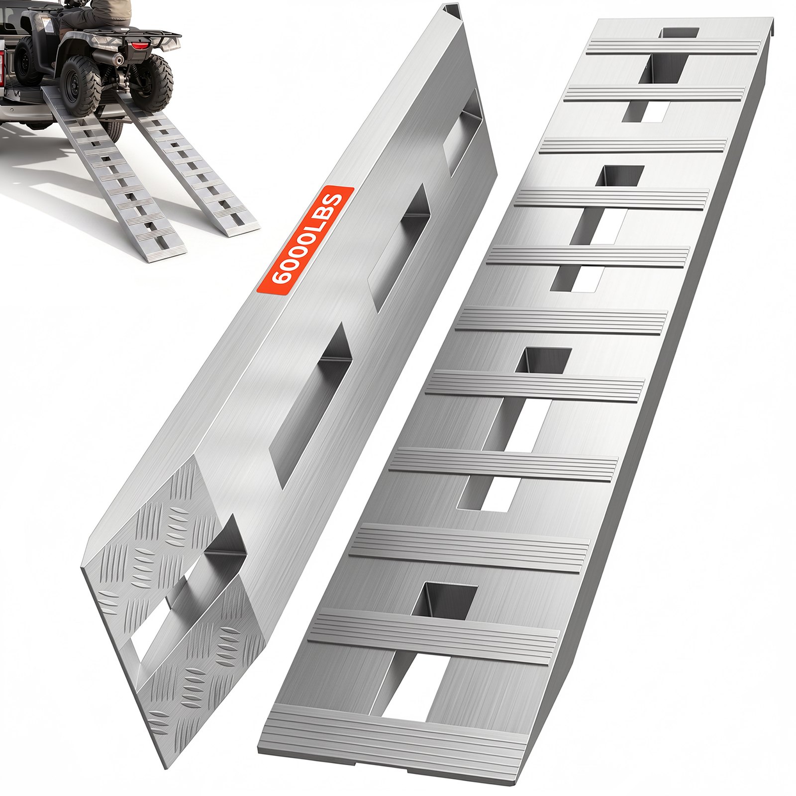 VEVOR 1520 x 305 mm aluminium oprijplaten, 2 stuks. ATV-oprijplaten, laadrampen, draagvermogen 2722 kg, laadhoogte tot 406 mm.