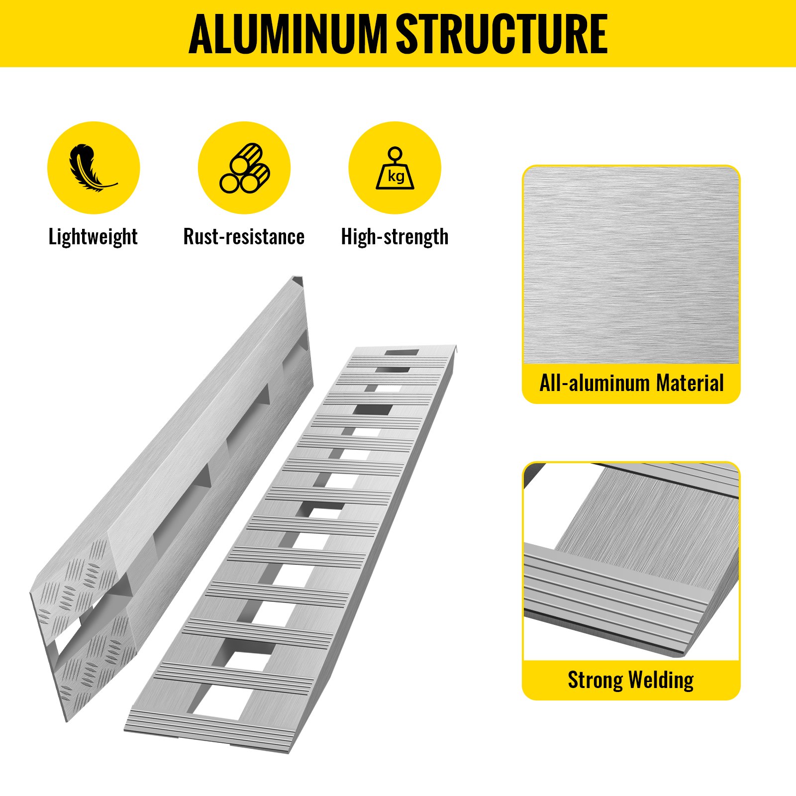 VEVOR aluminium oprijplaten van 84 x 14 inch, draagvermogen 2722 kg, geschikt voor autoaanhangers, vrachtwagens en ATV's, 1 paar, 2 oprijplaten